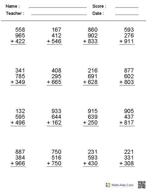 Dynamically Created Addition Worksheets .